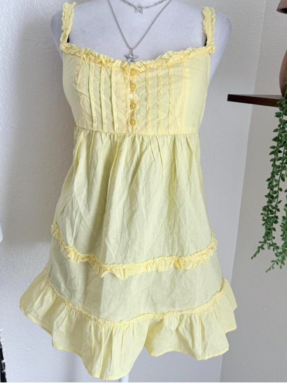 Kimchi Blue Pale Yellow Ruffle Babydoll Tunic